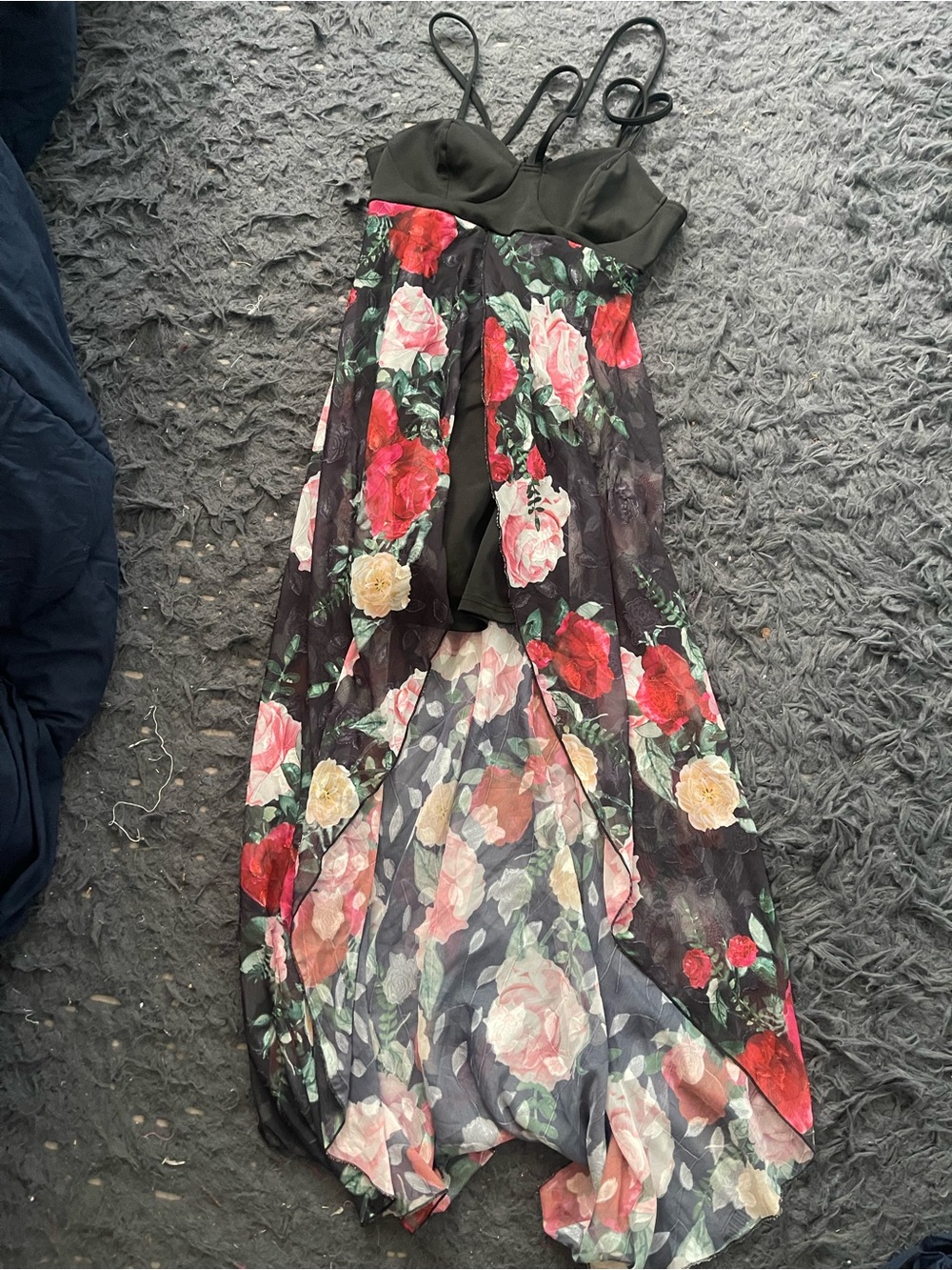 Women’s Floral High-Low Maxi romper/Dress with Olive Bodice size medium